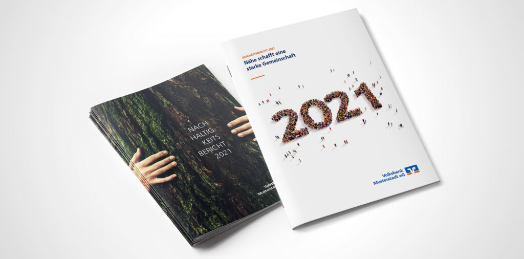 geno kom Werbeagentur GmbH Der GeschäftsberichtService 2021 - jetzt auch mit NachhaltigkeitsberichtService Nachhaltigkeitsbericht 1 Strategie Konzept Design Media Live Marken
