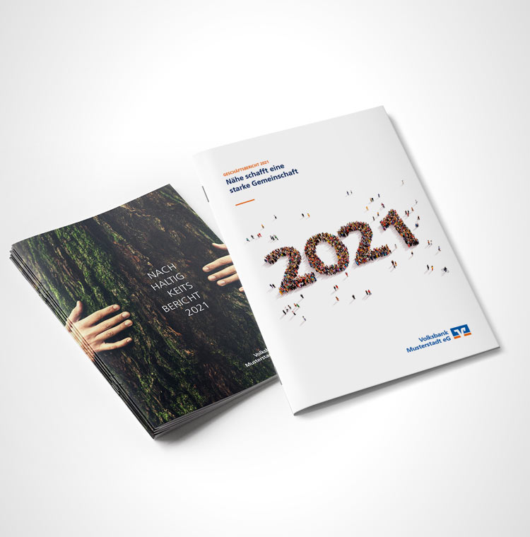 genokom Werbeagentur GmbH Der GeschäftsberichtService 2021 - jetzt auch mit NachhaltigkeitsberichtService Fusionsbegleitung 13 Strategie Konzept Design Media Live Marken